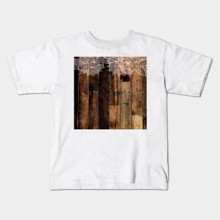 rustic country farmhouse chic vintage lace barnwood Kids T-Shirt